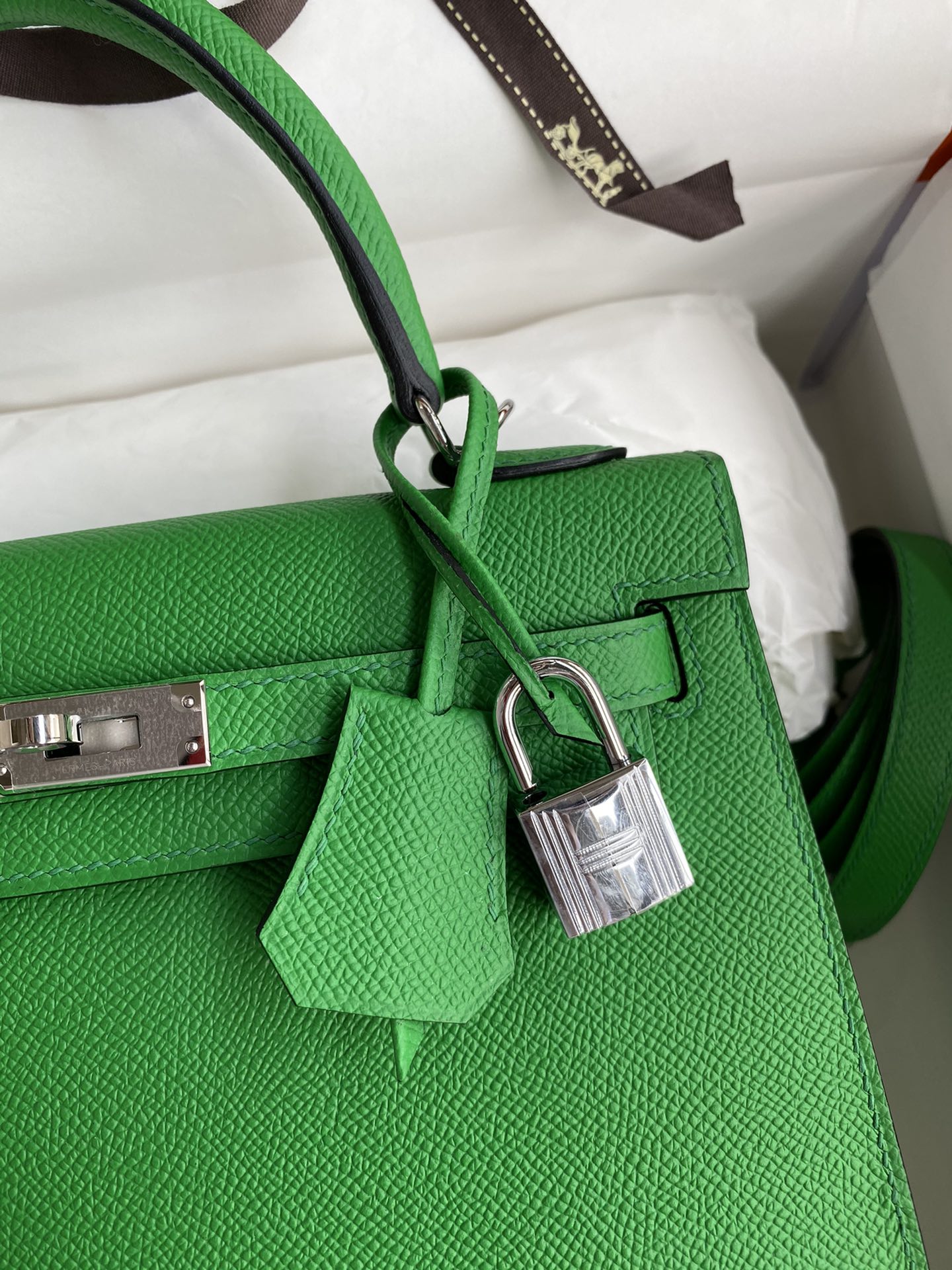 Hermes Kelly 25cm Handbag Shoulder Bag in Green Bombou Epsom Leather